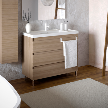 Cosmic Bbest Mueble De Baño Con Lavabo Teckstone 3 Cajones Con Patas Color Nogal Natural