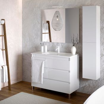 Cosmic Bbest Conjunto Mueble De Baño Completo 3 Cajones Color Blanco Brillo 80 Cm