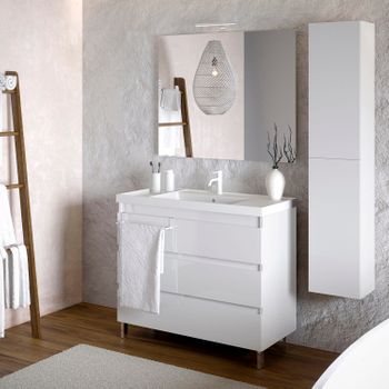 Cosmic Bbest Conjunto Mueble De Baño Completo Teckstone 3 Cajones Color Blanco Brillo 80