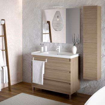 Cosmic Bbest Conjunto Mueble De Baño Completo Teckstone 3 Cajones Color Nogal Natural 80