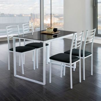 Conjunto Noa De Mesa De Cocina + 4 Sillas  Cristal Negro