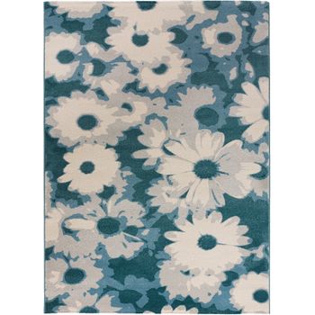 Alfombra Con Motivos Florales - Atticgo - Monic - Azul, 80x150 Cm