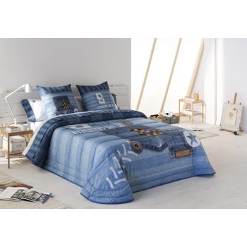 Colcha Bouti Jeans Color Unico Para Cama De 90 Cms.