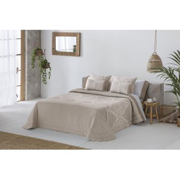 Colcha Bouti Tejido Jacquard Idalia Beige Para Cama De 105 Cm