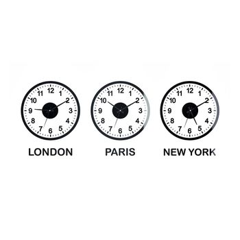 Balvi - World Clock Reloj De Pared. Incluye Tres Relojes Y Tres Vinilos.