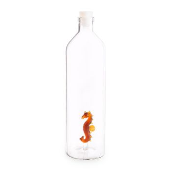 Balvi - sea horse botella de vidrio para agua. contiene la figura de un caballito de mar. incluye un tapón de silicona.