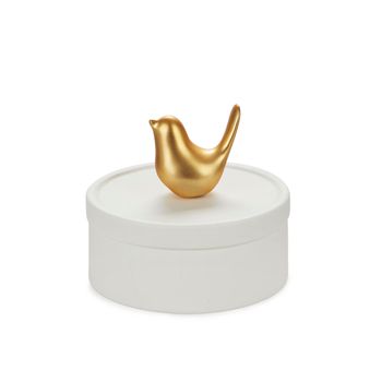 Balvi Caja Joyero Birdie Color Blanco Y Dorado Mate Caja De Cerámica Para Joyas Con Tapa Y Figura De Pájaro Decorativa Porcelana 9,8 Cm