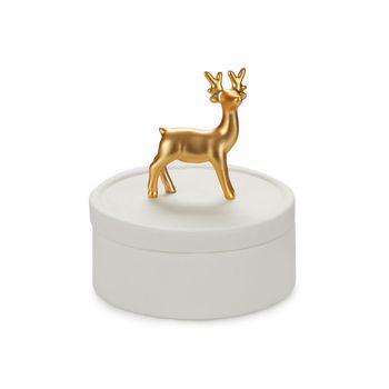 Balvi Caja Joyero Deerling Color Blanco Y Dorado Mate Caja De Cerámica Para Joyas Con Tapa Y Figura De Ciervo Decorativa Porcelana 9,8 Cm