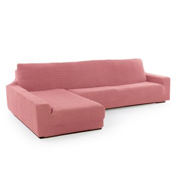 Funda Súper Elástica Para Sofá Chaise Longue Izquierda Brazo Largo Niagara De 210-320 Cm Color Rosa Pastel