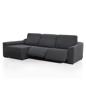 Funda De Sofá Chaise Longue Izquierda Con Pies Relax Niagaratejido Jacquard Elástico De 240 A 360 Cm. Color Gris Oscuro