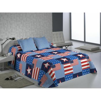 Colcha Hosteline Usa Azul Cama De 150 (3 Piezas)