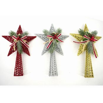 Punta Árbol Estrella Decoración Navidad Glitter 27 Cm