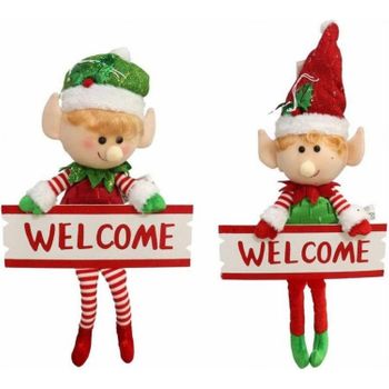 Elfo Sentado Decoración Navidad Cartel Welcome 45 Cm