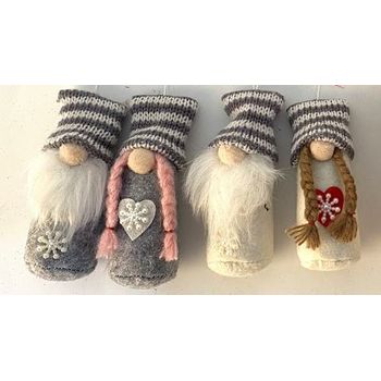 Colgante Gnomo Gris Copo Nieve Decoración Navidad 10 Cm