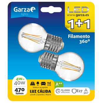 Bombilla Led Filamento Esférica 4w, E27, 470 Lumenes, Luz Cálida, Pack 2