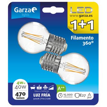 Bombilla Led Filamento Esférica 4w, E27, 470 Lumenes, Luz Fría, Pack 2