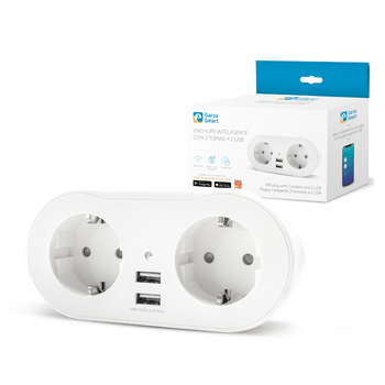 Garza ® Smarthome - Enchufe Inteligente Con 2 Tomas Y 2 Puertos Usb. Compatible Con Amazon Alexa Y Google Home