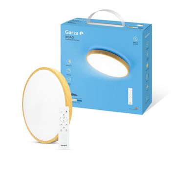 Garza - Plafón Led Techo Con Control Remoto, 24 W 2500 Lm, Intensidad Y Temperatura De Color Regulables 2700k-6500k, Impermeable Ip44, Temporizador De Apagado, 295 X 65 Mm, Madera