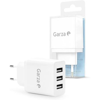 Cargador Múltiple De Pared Con 3 Puertos Usb, Enchufe Adaptador Triple Usb, Cargador Móvil (5v/3.4a), Universal, Protección Sobrecarga/cortocircuito, Blanco - Garza