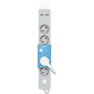 Regleta con 4 tomas schuko 10/16A y 2 tomas USB, sin cable, con  interruptor, blanco