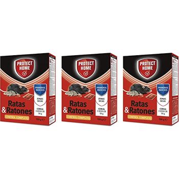 Protect Home Raticida Mata Ratas En Cereal De Alta Eficacia Y Poder De Atracción Para Zonas Secas. Ratas Y Ratones-3 X 50gr (150gr) - Pack De 3 Unidades, Rojo