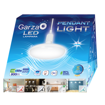 Garza Lighting - Lámpara Pendant Led Light, Potencia 12w, Luz Natural 4000k, Color Blanco