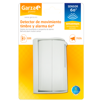 Garza Power - Detector De Movimiento Infrarrojos Timbre Y Alarma, Íngulo De Detección 60º, Blanco