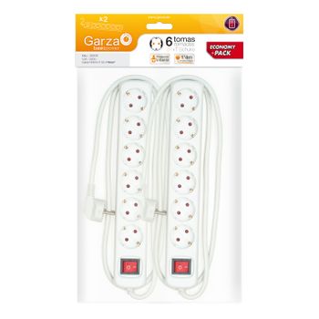 WITHOUT BRAND Garza Home Power, Regleta Ladrón Base Múltiple con 6 Tomas,  Interruptor y Cable de 1,4 metros, Color Blanco.