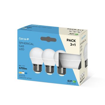 Bombilla Led Esférica 6w Casquillo E27 220º 470 Lumenes Pack 2+1