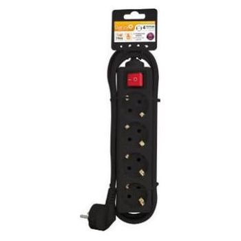 Garza Basic Power - Regleta Base Múltiple De 4 Tomas Con Interruptor 1,5mmx5m , Color Negro