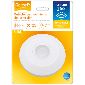 Garza Power - Detector De Movimiento Infrarrojos Slim De Techo, Sistema De Superficie, Íngulo De Detección 360º, Color Blanco