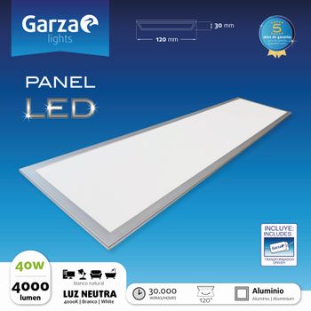 Panel Led Empotrable Aluminio 1200x300mm 40w, 4000 Lúmenes, 4000k