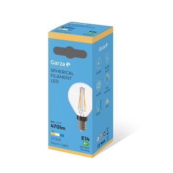 Garza ® - Bombillas Led De Filamento Decorativa Esférica, Luz Cálida 2700k, Casquillo E14, 4w 470 Lúmenes