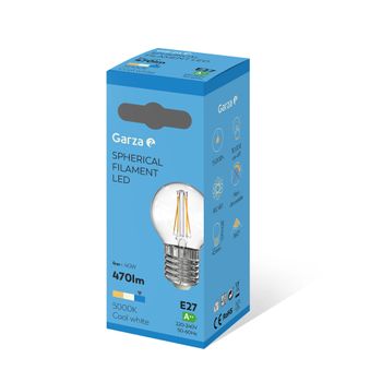 Garza ® - Bombillas Led De Filamento Decorativa Esférica, Luz Fria 5000k, Casquillo E27, 4w 470 Lúmenes