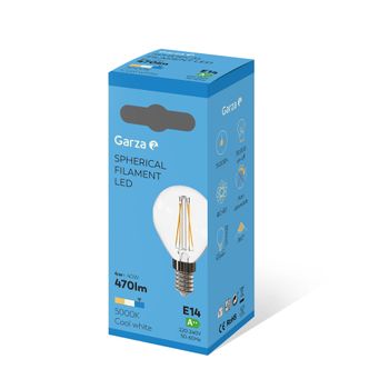 Garza ® - Bombillas Led De Filamento Decorativa Esférica, Luz Fria 5000k, Casquillo E14, 4w 470 Lúmenes