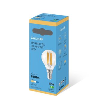 Garza ® - Bombillas Led De Filamento Decorativa Esférica, Luz Cálida 2700k, Casquillo E14, 6w 810 Lúmenes