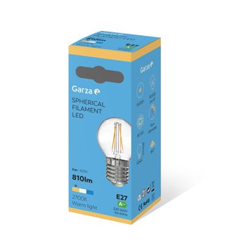 Garza ® - Bombillas Led De Filamento Decorativa Esférica, Luz Cálida 2700k, Casquillo E27, 6w 810 Lúmenes