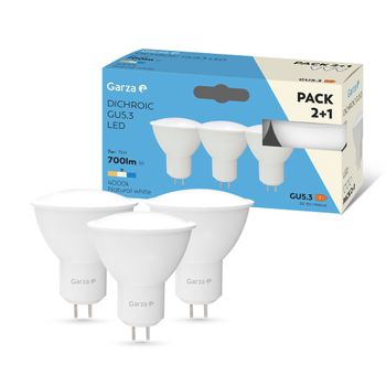 Pack 3 Bombillas Led Dicroica Gu5.3, Luz Neutra (4000k), 7w (equivalente A 75w Incandescente), 700 Lm, No Regulable