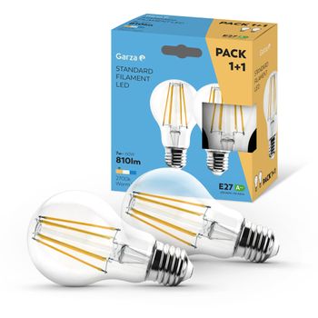 Garza -pack 1+1 Bombillas Led De Filamento Decorativa Estándar, Luz Cálida 2700k, Casquillo E27, 7w  810 Lúmenes