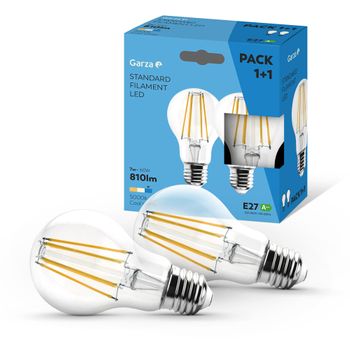 Garza -pack 1+1 Bombillas Led De Filamento Decorativa Estándar, Luz Blanca Fría 5000k, Casquillo E27, 7w  810 Lúmenes