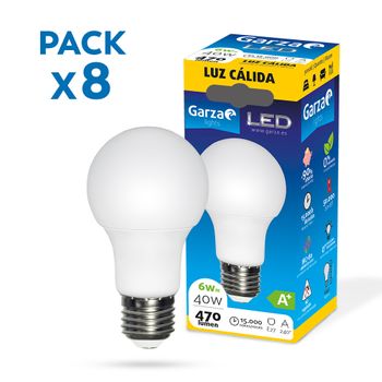 Garza - Pack De 8 Bombillas Led De Bajo Consumo Estandar A60 E27 De 470lm Y 6w De Potencia Equivalente A 40w Y Temperatura Amarillo Cálido 3.000k A+ 15.000h Duración - Pack 10 Bombillas