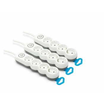 Pack De 3  Bases Múltiples Garza Con 4 Enchufes, Cable De 1.4 Metros, Enchufe Plano, Con Interruptor, Protección Infantil, Blanco