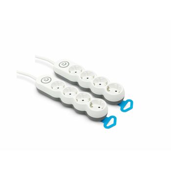 Pack De 2 Bases Múltiples Garza Con 4 Enchufes, Cable De 1.4 Metros, Enchufe Plano, Con Interruptor, Protección Infantil, Blanco