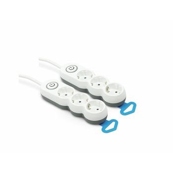 Pack De 2 Bases Múltiples Con 3 Enchufes Garza, Cable De 1.4 Metros, Enchufe Plano, Con Interruptor, Protección Infantil, Blanco