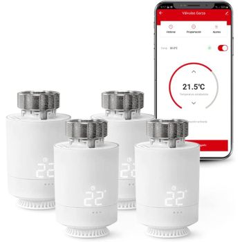 Pack 4 Cabezales Termostáticos Inteligentes Para Válvula Termostática De Radiador. Regulador De Temperatura Y Control Calefacción Por App