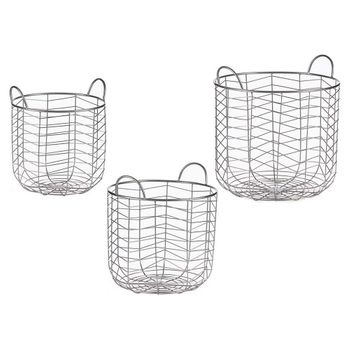 Juego De Cestos Redondo Plateado Metal (3 Pcs)