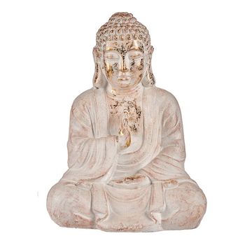 Figura Decorativa Para Jardín Buda Blanco/dorado Poliresina (23,5 X 49 X 36 Cm)