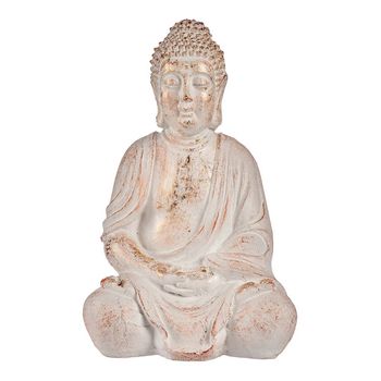 Figura Decorativa Para Jardín Buda Blanco/dorado Poliresina (24,5 X 50 X 31,8 Cm)