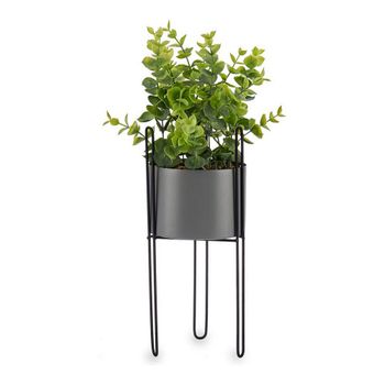 Planta Decorativa Gris Eucalipto Con Soporte Metal Plástico (13 X 40 X 13 Cm)