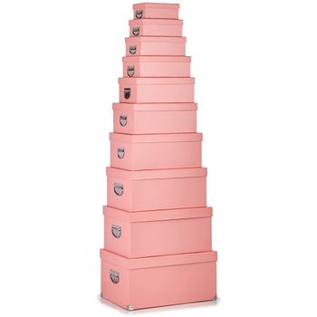 Set 10 Cajas Cartón Forrado Rosa 47x33x23 Cm